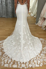 Ivory Cap Sleeve Cutout Mermaid Long Bridal Gown with Lace Train