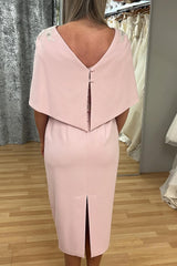 Dusky Pink Short Sleeve Backless Mother of the Groom Dress with Cape