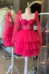 Fuchsia Sweetheart A Line Homecoming Dress with Sequins