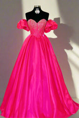 A-Line Sweetheart Rhinestone Prom Dress with Detachable Sleeves