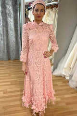 Long Sleeves Pink Lace Mother of the Bride Dress with Applique