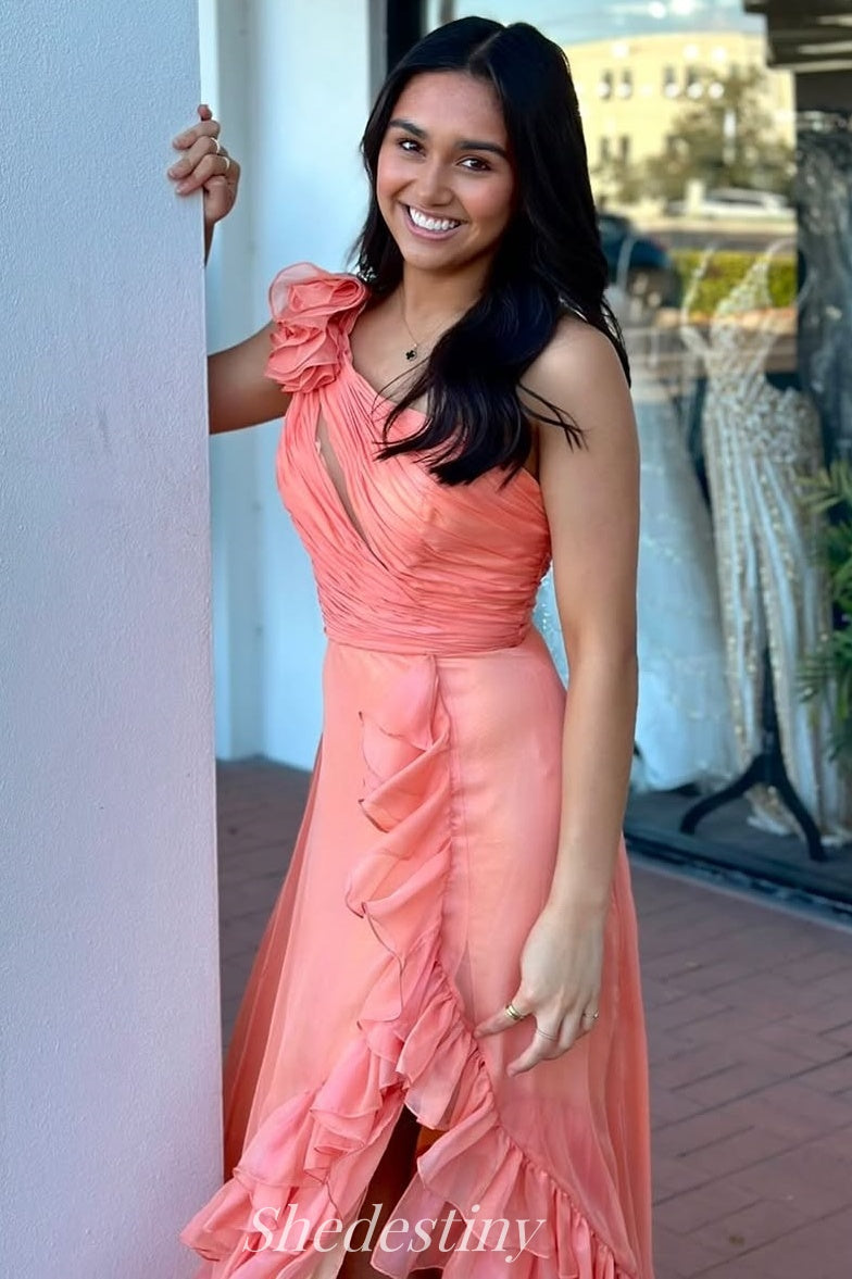 One Shoulder Corset Prom Dress with Slit