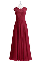 Burgundy Illusion Neck Lace Top Long Bridesmaid Dress with Slit