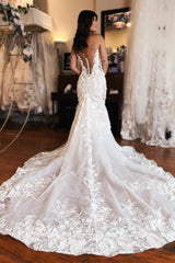 Whit Appliques Sweetheart Trumpet Long Wedding Dress