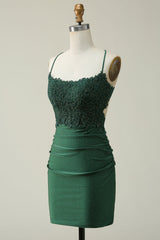 Hunter Green Appliques Cross-Back Fitted Hotfix Dress