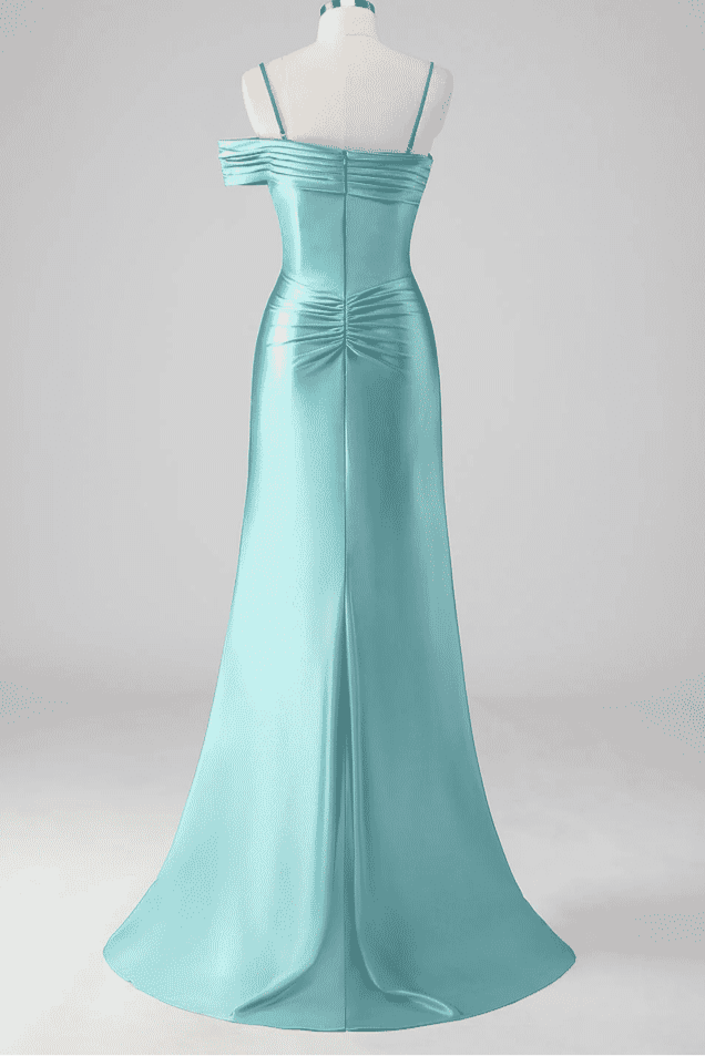 Asymmetrical Straps  Mist Pleated Prom Dress with Slit