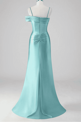 Asymmetrical Straps  Mist Pleated Prom Dress with Slit