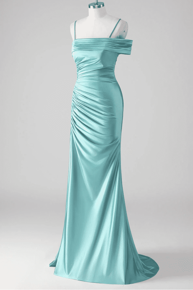 Asymmetrical Straps Mermaid Mist Pleated Prom Dress