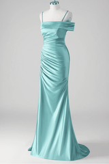 Asymmetrical Straps Mermaid Mist Pleated Prom Dress