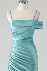 Pleated Asymmetrical Straps Mermaid Mist Prom Dress with Slit