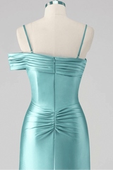 Asymmetrical Straps Mermaid Mist Pleated Prom Dress with Slit