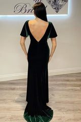 Hunter Green Velvet V-Neck Mermaid Long Gown