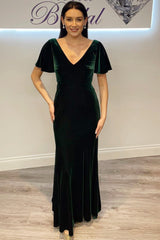 Hunter Green Velvet V-Neck Mermaid Long Gown