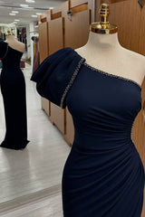 Black One Shoulder Elegant Mother of the Bride Dress with Rhinestone
