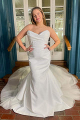 Simple Satin Mermaid Strapless Sweep Train Wedding Dress