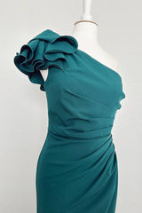 Vintage Jade Pleats One Shoulder Mother of the Bride Dress