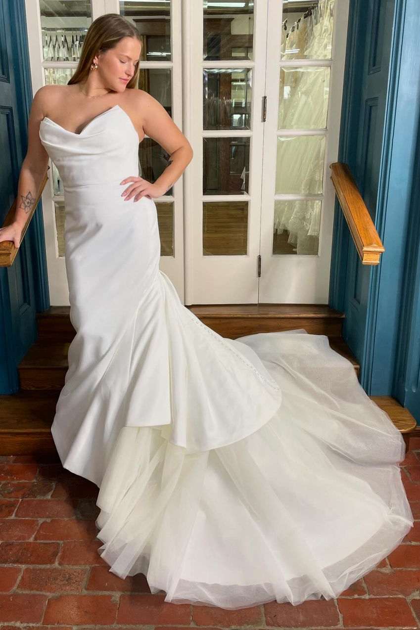 Simple Satin Mermaid Strapless Sweep Train Wedding Dress