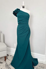 Vintage Jade Pleats One Shoulder Mother of the Bride Dress