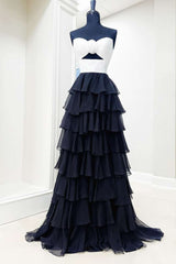 Strapless Keyhole Tiered Ruffles A-Line Chiffon Evening Dress