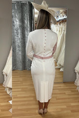 Pink and Ivory Banded Waist Stitching Mother of the Bride Dress with Sleeves