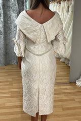 Ivory Portrait Neck Mother of the Bride Dress with Flared Cuffs