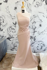 Blush Pink One Shoulder Appliques Long Mother of the Bride Dress