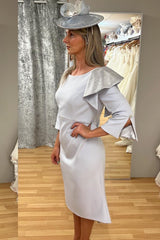 Dusky Blue Round Neck Ruffles Mother of the Bride Dress