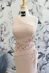 Blush Pink One Shoulder Appliques Long Mother of the Bride Dress