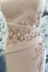 Blush Pink One Shoulder Appliques Long Mother of the Bride Dress