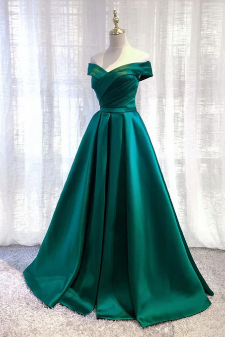 Off the Shoulder A Line Satin Elegant Evening Dress
