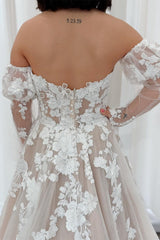 White Tulle Appliques Sweetheart A-Line Bridal Gown