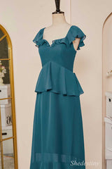 Emerald Sweetheart Flutter Sleeve Ruffle Long Dress