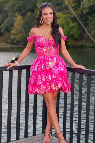 Black Sequin-Embroidery Sweetheart Tiered A-Line Homecoming Dress