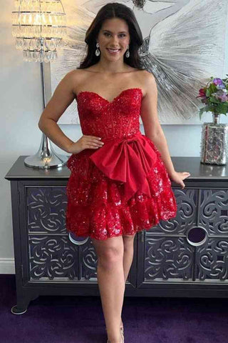 Pink Sequins A-Line Short Homecoming Dress with Bow