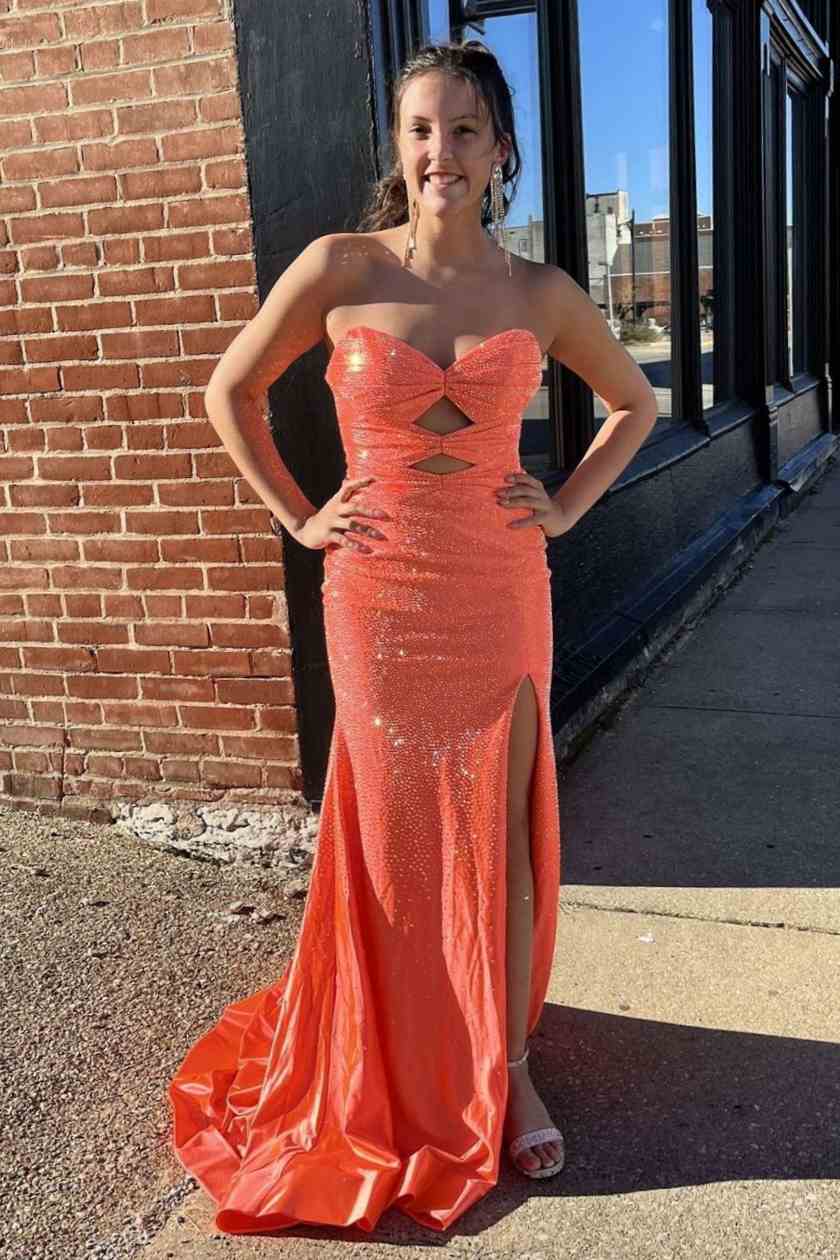 Shining Rhinestone Strapless Mermaid Prom Dress with Side Split