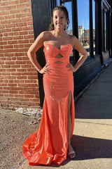 Shining Rhinestone Strapless Mermaid Prom Dress with Side Split