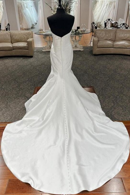 Mermaid V-neck Unique V-Back Satin Bridal Gown