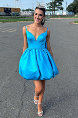 Cobalt Blue V-Neck Bow-Back Short Party Dress