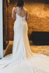 White Surplice Spaghetti Strap Mermaid Long Wedding Dress