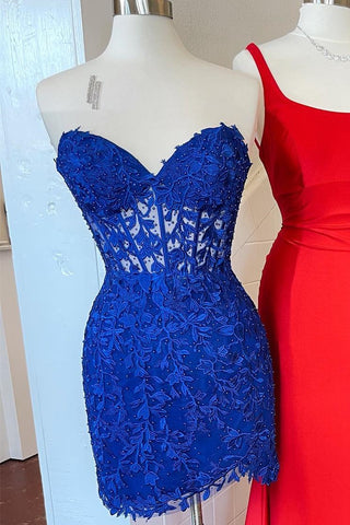 Aqua Blue Appliques Sweetheart Lace-Up Short Homecoming Dress