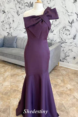 Bow Asymmetrical Neck Mermaid Fitted Mother of the Bride Dress