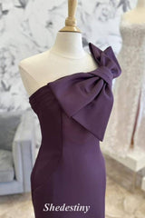 Bow Asymmetrical Neck Mermaid Fitted Mother of the Bride Dress with Pleated