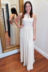 Ivory Chiffon Halter Keyhole A-Line Long Gown