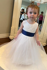 Ivory Lace Tie-Back A-Line Flower Girl Dress