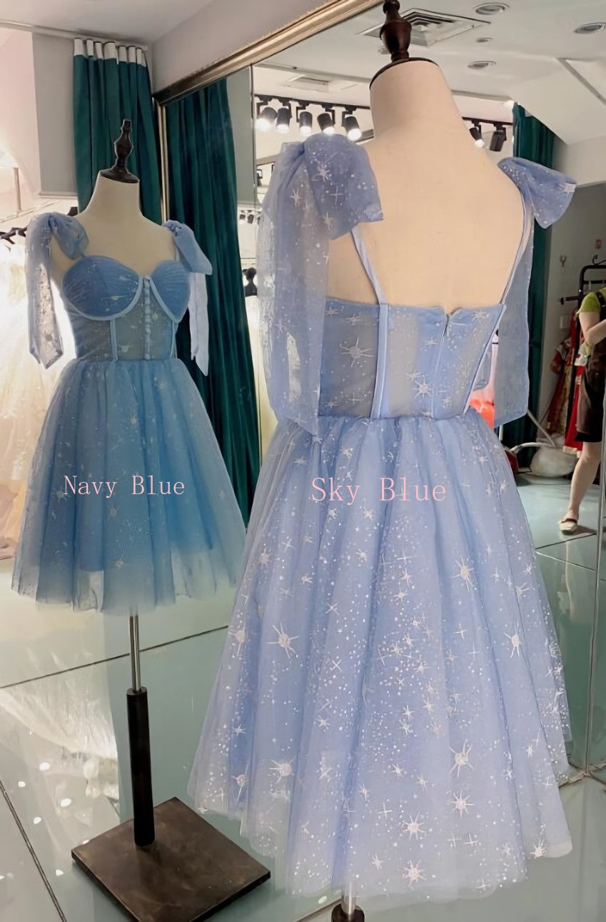 Cute Sky Blue Sweetheart A-Line Party Dress with Buttons