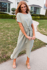 Sage Green Short Sleeve Tie-Front Tulip Dress