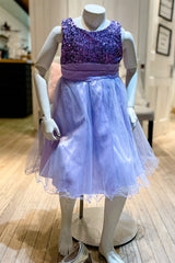 Purple Sequin Tulle Sleeveless A-Line Girl Party Dress