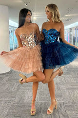 Cut Glass Mirror Strapless A-Line Homecoming Dress