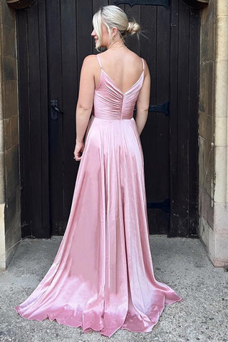 Pink Surplice Backless A-Line Long Gown