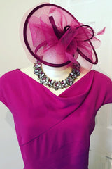 Magenta Cowl Neck Mother of the Bride Dress with Cap Sleeves